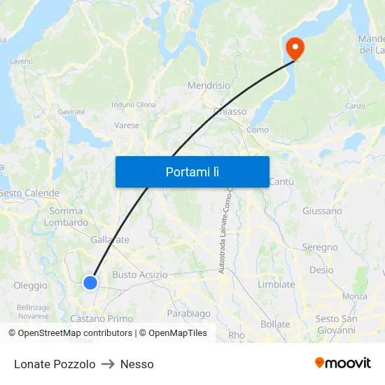 Lonate Pozzolo to Nesso map
