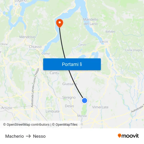 Macherio to Nesso map