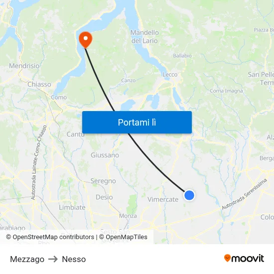 Mezzago to Nesso map