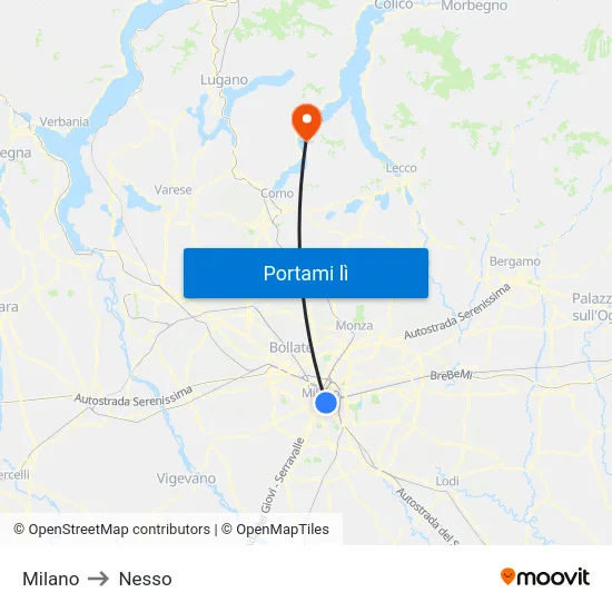 Milano to Nesso map