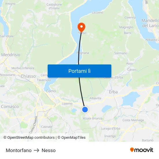 Montorfano to Nesso map