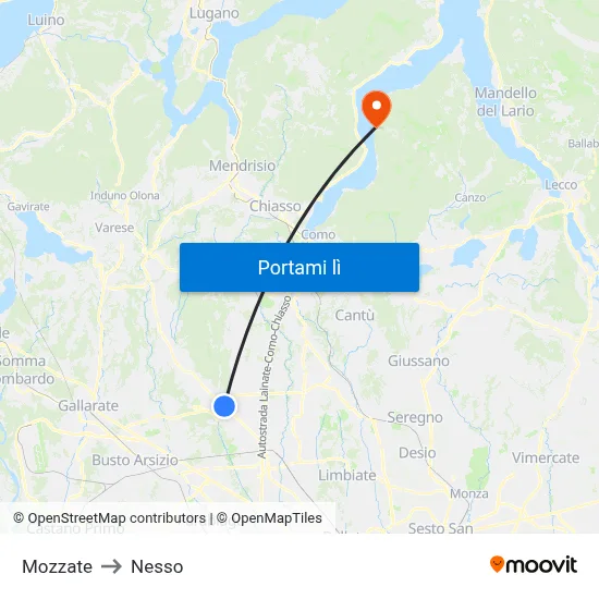 Mozzate to Nesso map