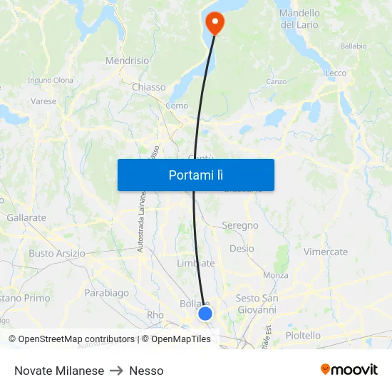 Novate Milanese to Nesso map