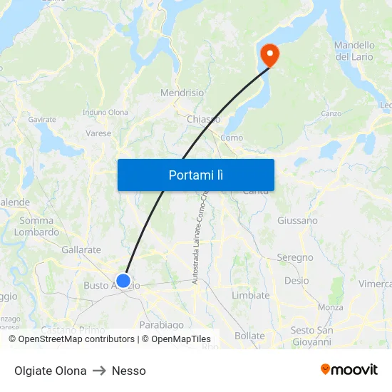 Olgiate Olona to Nesso map