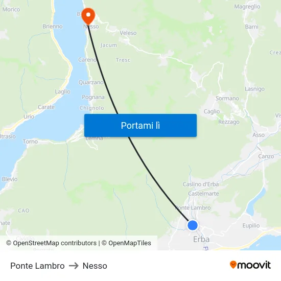 Ponte Lambro to Nesso map