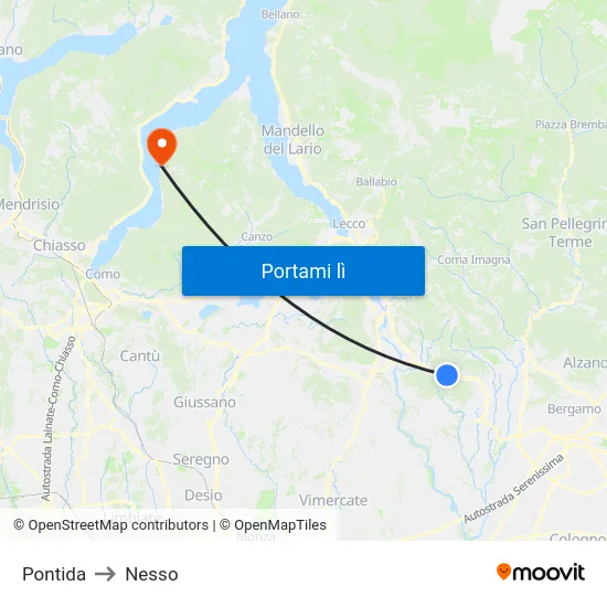 Pontida to Nesso map