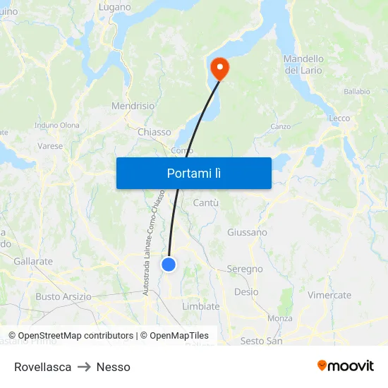 Rovellasca to Nesso map
