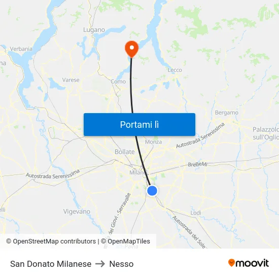 San Donato Milanese to Nesso map