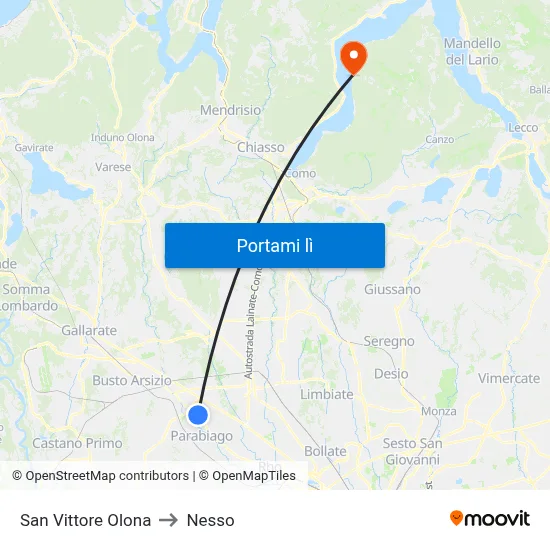 San Vittore Olona to Nesso map