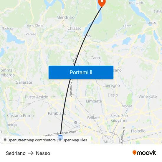 Sedriano to Nesso map