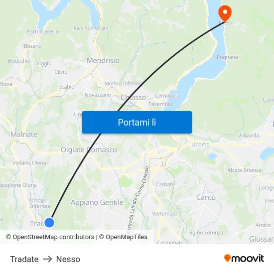 Tradate to Nesso map