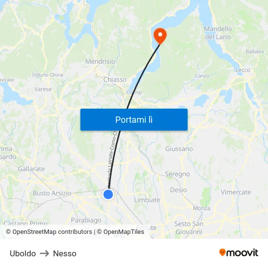 Uboldo to Nesso map