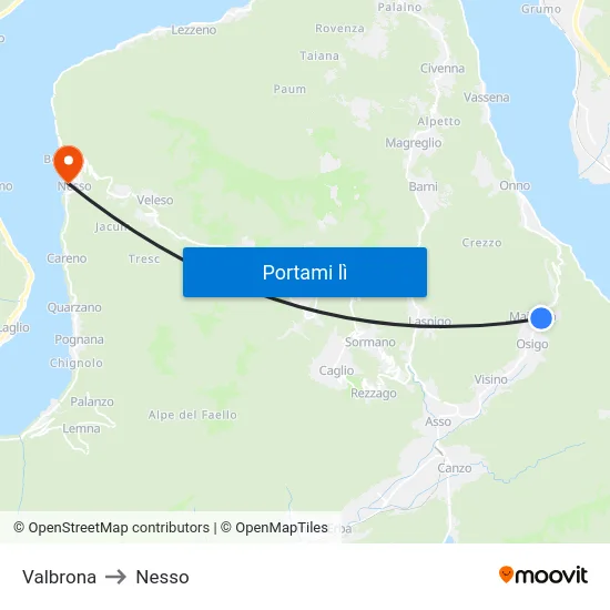 Valbrona to Nesso map