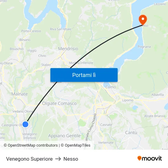 Venegono Superiore to Nesso map