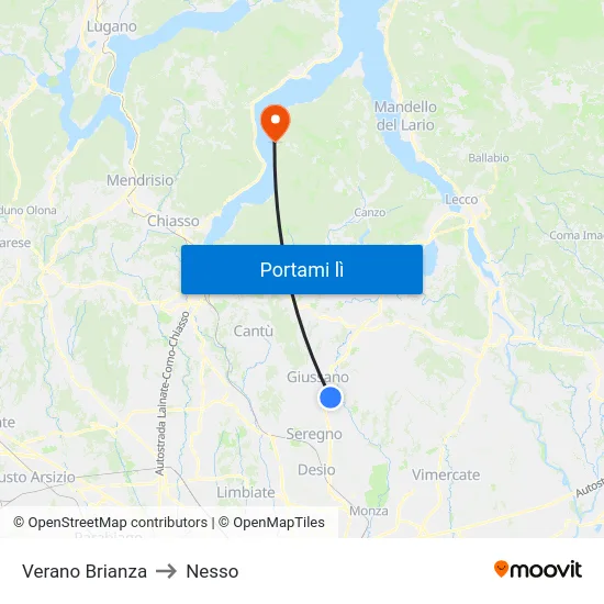 Verano Brianza to Nesso map
