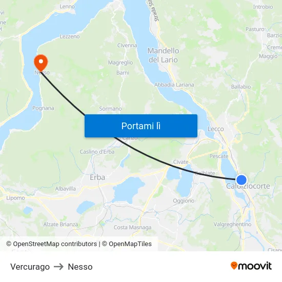 Vercurago to Nesso map
