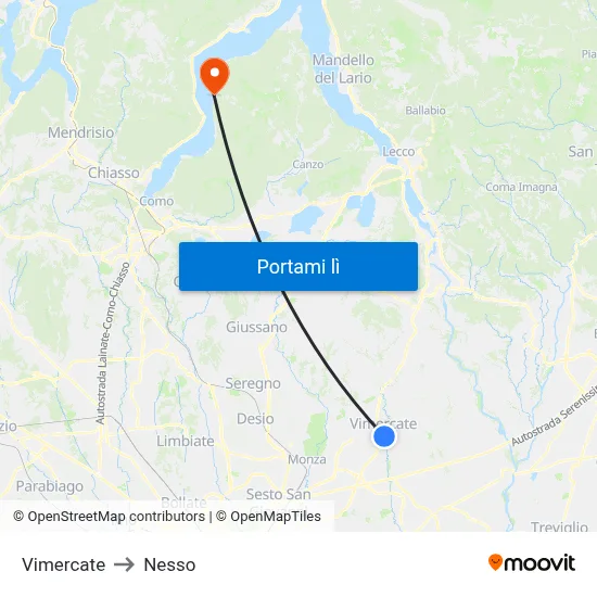 Vimercate to Nesso map
