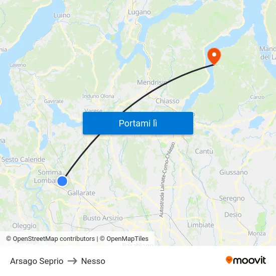Arsago Seprio to Nesso map