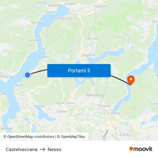 Castelveccana to Nesso map