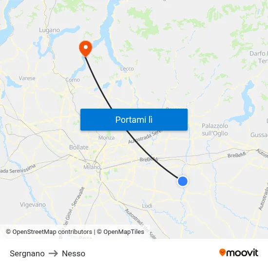 Sergnano to Nesso map