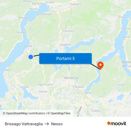 Brissago-Valtravaglia to Nesso map