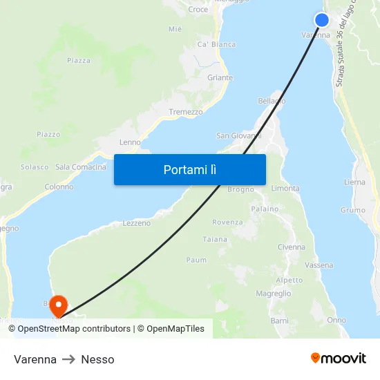 Varenna to Nesso map