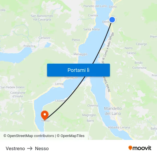 Vestreno to Nesso map