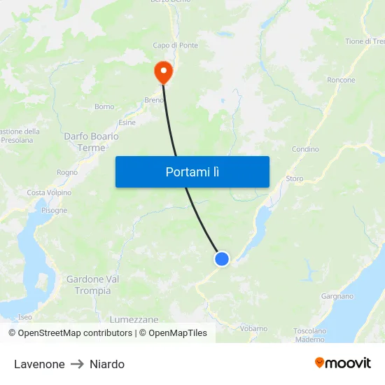 Lavenone to Niardo map