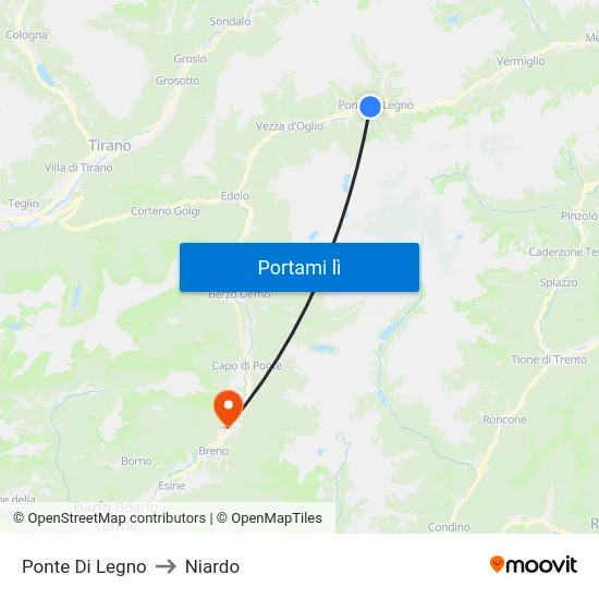 Ponte Di Legno to Niardo map