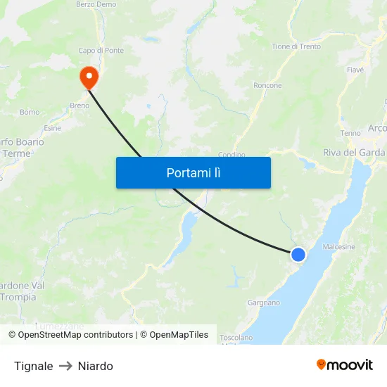 Tignale to Niardo map
