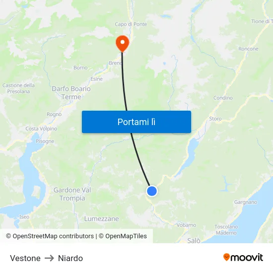 Vestone to Niardo map