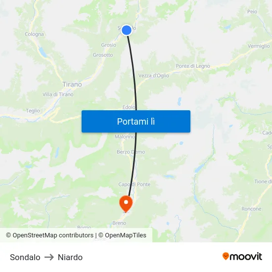 Sondalo to Niardo map