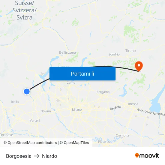 Borgosesia to Niardo map