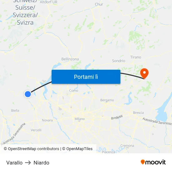 Varallo to Niardo map
