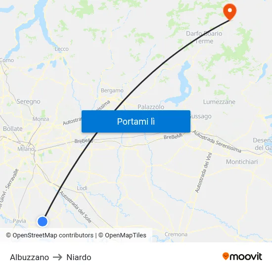Albuzzano to Niardo map
