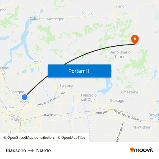 Biassono to Niardo map