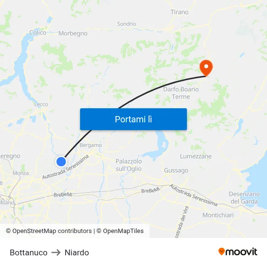 Bottanuco to Niardo map