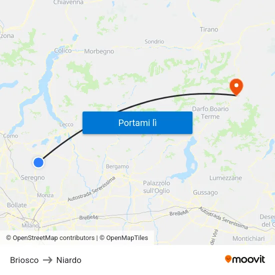 Briosco to Niardo map