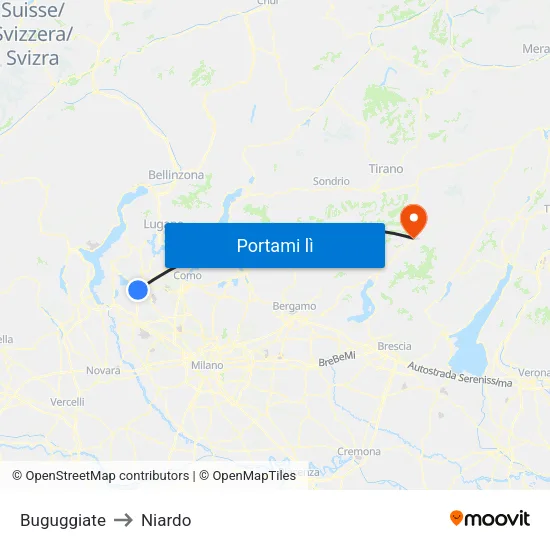 Buguggiate to Niardo map