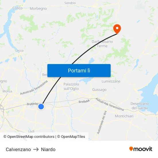Calvenzano to Niardo map