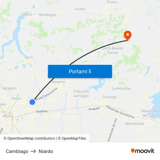 Cambiago to Niardo map