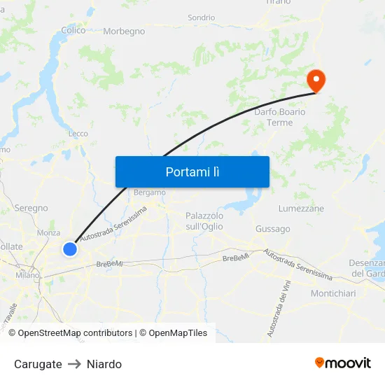 Carugate to Niardo map
