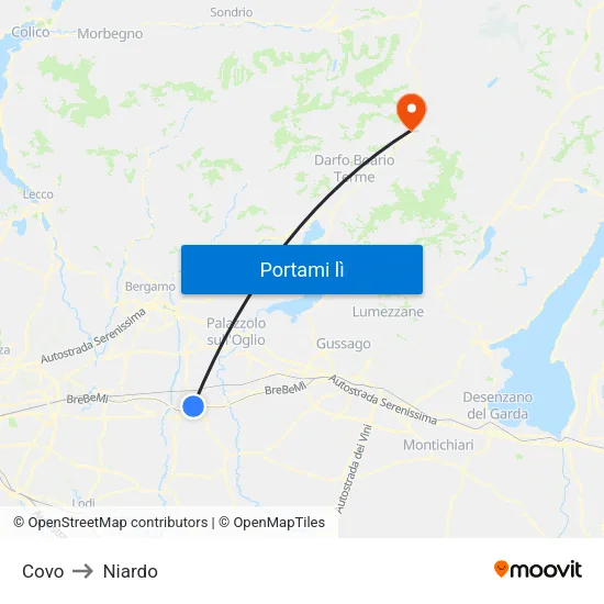 Covo to Niardo map