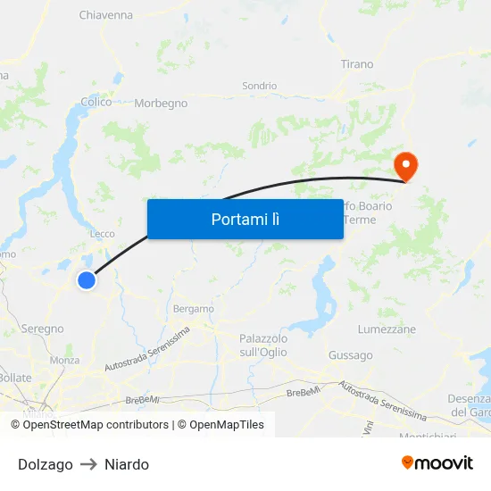 Dolzago to Niardo map