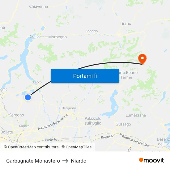 Garbagnate Monastero to Niardo map