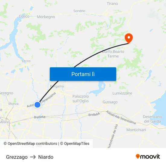 Grezzago to Niardo map