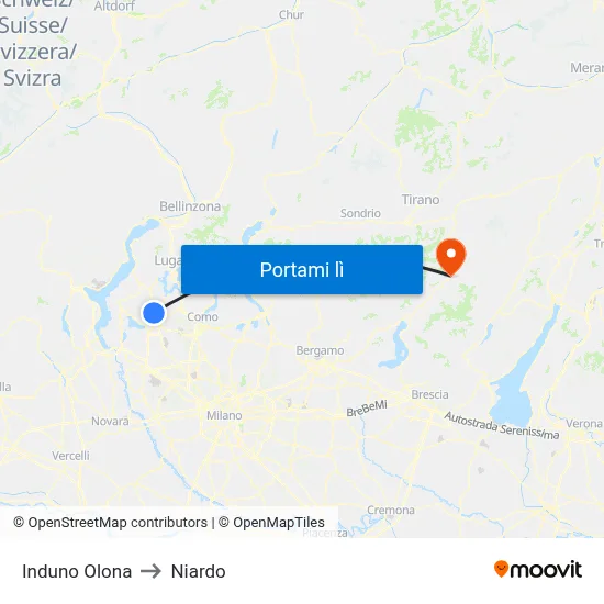 Induno Olona to Niardo map