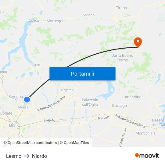 Lesmo to Niardo map