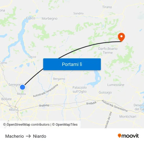 Macherio to Niardo map