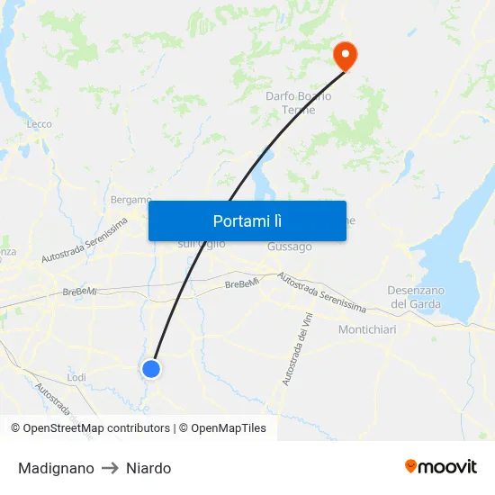 Madignano to Niardo map